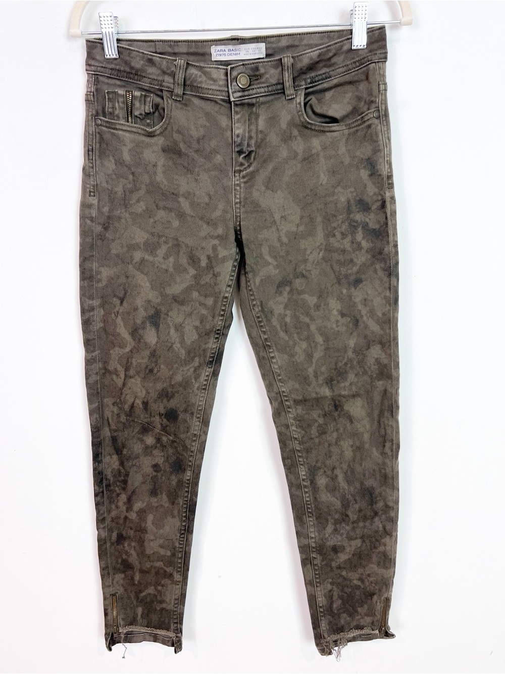 ZARA BASIC BROWN CAMOUFLAGE SKINNY DENIM PANTS WOMENS SZ 4